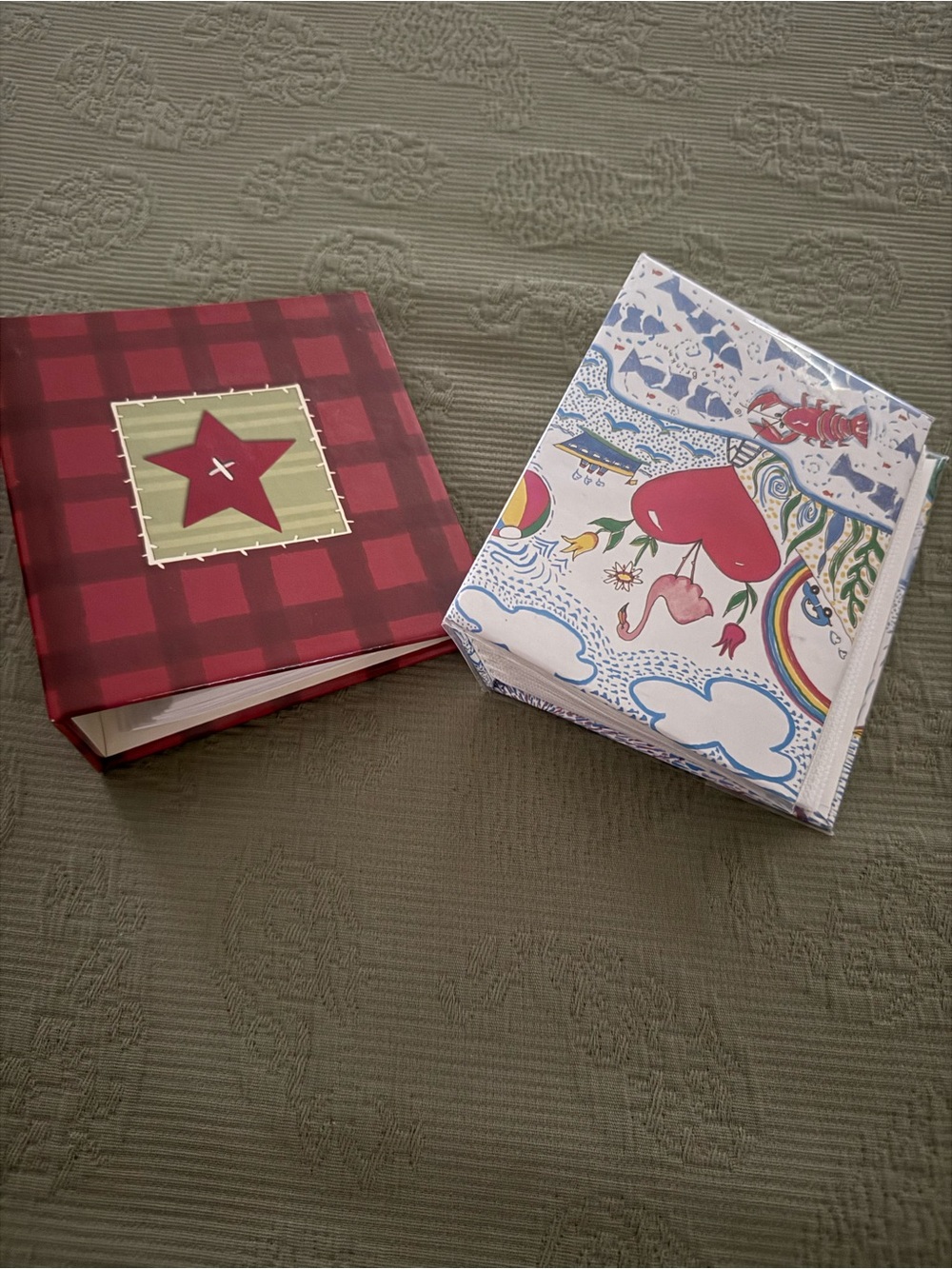 Hallmark Red Plaid Star Photo Album & White Illustrated Gift Box Set